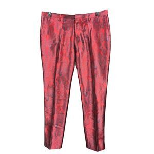 Red Black Jacquard Dress Pants Mens 2XL 42 Bold Animal Print Formal Trousers